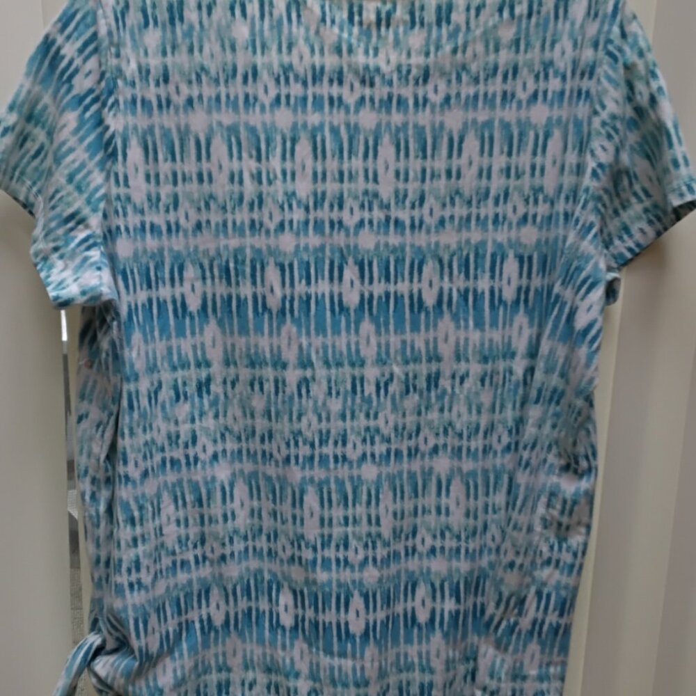 White Stag horizontal tie dye teal in white pull-on top with Sequin accents in p